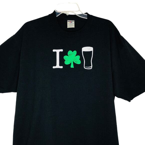 Jerzees Black Print "I Shamrock (Love) Beer" Tshirt St. Patrick's Day - Picture 2 of 4